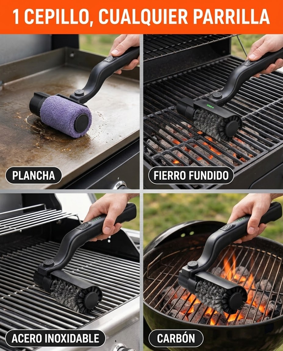 QUINCHOX – Cepillo Eléctrico Giratorio para Parrilla (2 en 1)